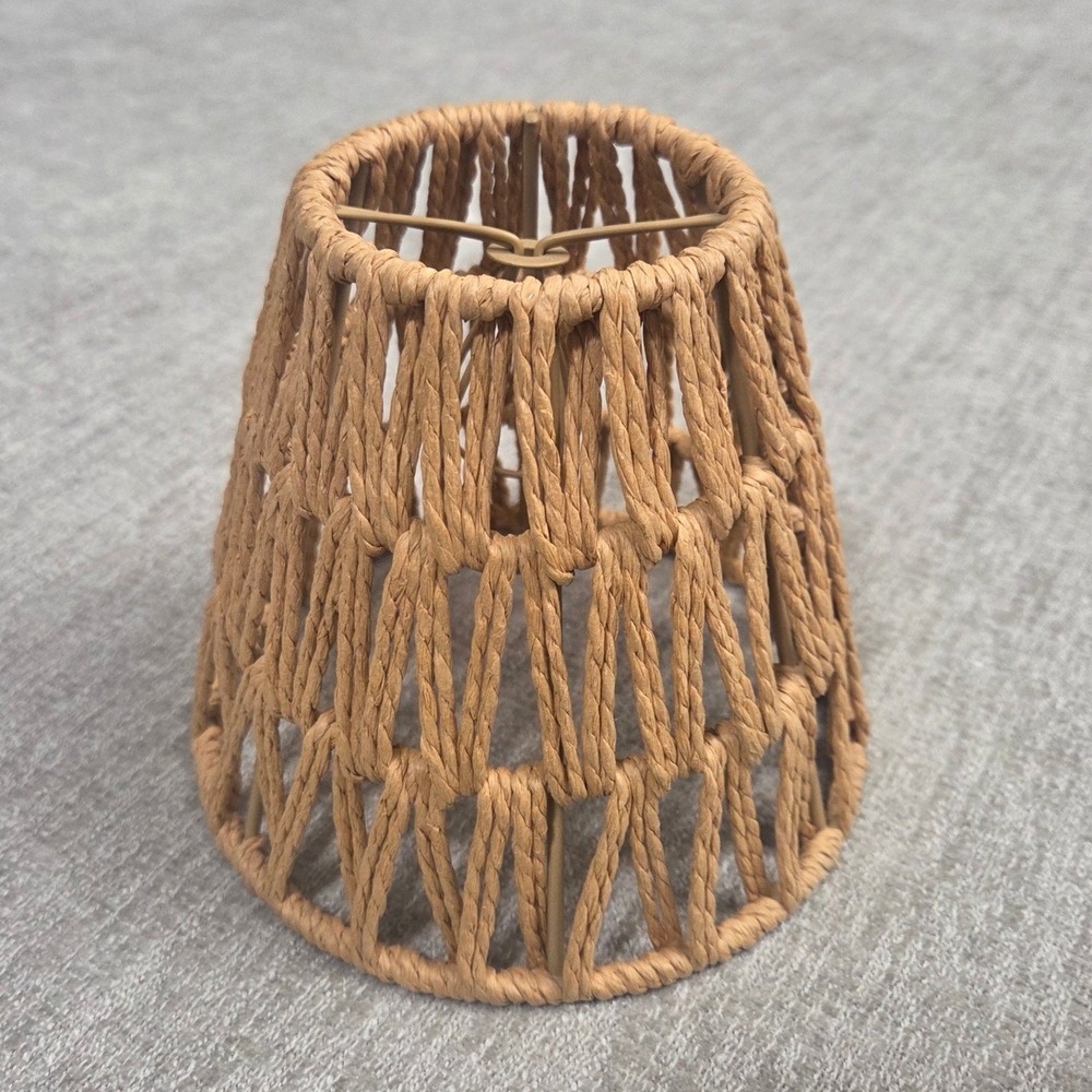 Boho Woven Rattan Wicker Jute Rope Small Lamp Shade Clip On Light Bell Shape 5"